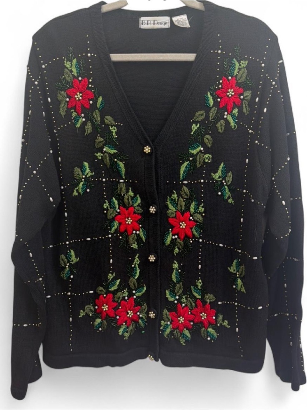 Black Embroidered Floral Cardigan Jacket - Women's Blazer size XL